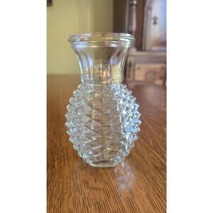 Clear Pressed Glass Bud Vase Diamond Pineapple Shape Small Unmarked Table Decor